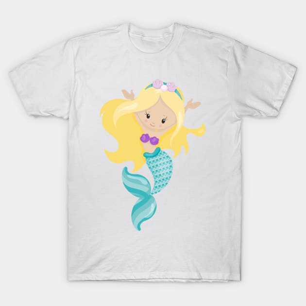 Little Mermaid, Cute Mermaid, Blonde Hair, Shells T-Shirt by Jelena Dunčević